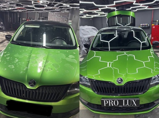 Перекрас капота Шкоды после окраса по страховке у дилеров